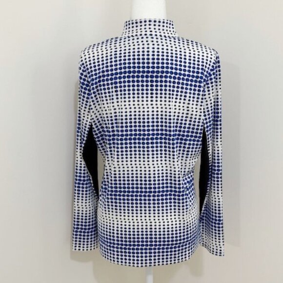 Tail Blue & White Dot Print Mock Neck 1/4 Zip Long Sleeve Athletic Top Size L - Picture 3 of 4
